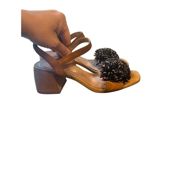 Zara Pom Pom Suede Block Heel  Sling Back Shoes 6 - Picture 2 of 9